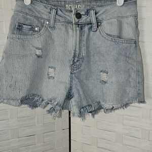 Rewash Light Blue Striped Distressed Denim Shorts